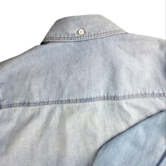 HALOGEN Medium Wash Patch Pocket Denim Button Down - Picture 3 of 8